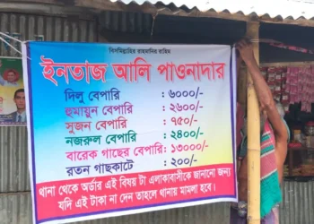 পাওনা টাকা আদায়ে ডিজিটাল ব্যানারে নাম টাঙিয়ে দিলেন কাঠুরে